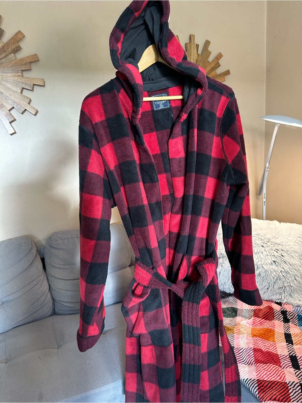 Abercrombie & Fitch Red & Black Buffalo Plaid Fleece Robe NWT
